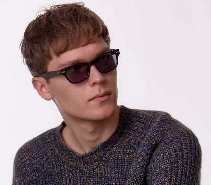 Skyline (Black) retro shape black, bifocal reading glasses. Smoke grey tinted lenses and chunky arms. Front view.